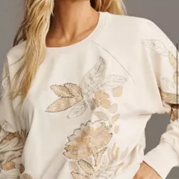 NWT! Anthropologie Embroidered Sweatshirt Bead
Embellishments - Cream Neutral - Picture 2 of 10